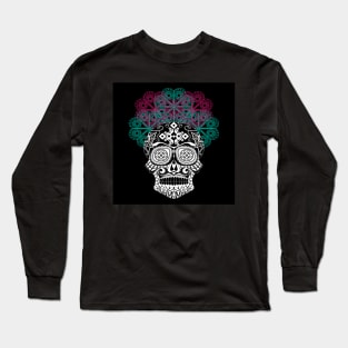 deadly catrina in floral crown ecopop pattern Long Sleeve T-Shirt